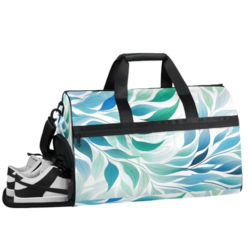 ducanll Sporttasche mit grünem Hintergrund, Blattstruktur, wasserdicht, Sporttasche für Reisen, Wochenendtasche für Damen, Übernachtungstasche mit Schuhfach, Blattstruktur, 19.7 x 13.8 x 9.9 in von ducanll