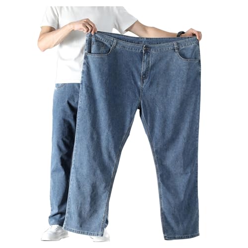 Übergröße Jeanshose(Innerhalb 190kg) - Herren Baggy Jeans Dehnbare Loose Fit-Jeans Hose Männer Hohe Taille Stretch Straight Jeans Hose Stonewashed Denim Lange Jeanshose Freizeithose (A,50) von duhapy