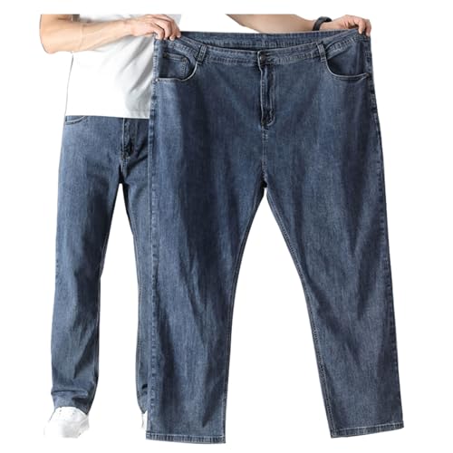 Übergröße Jeanshose(Innerhalb 190kg) - Herren Baggy Jeans Dehnbare Loose Fit-Jeans Hose Männer Hohe Taille Stretch Straight Jeans Hose Stonewashed Denim Lange Jeanshose Freizeithose (C,46) von duhapy