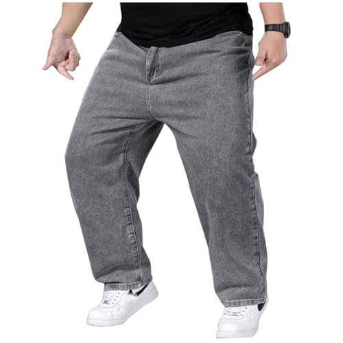 Übergröße Jeanshose - Herren Baggy Jeans Dehnbare Loose Fit Hose Mit Hoher Taille, Straight Leg, Stonewashed Denim - Freizeithose Jogginghose Cargohosen (B,M) von duhapy