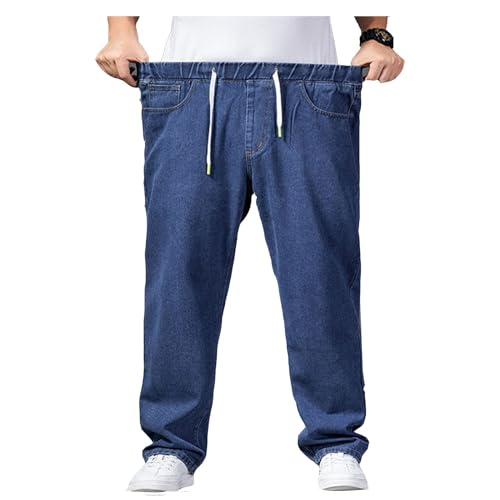 Übergröße Jeanshose - Herren Baggy Jeans Dehnbare Loose Fit-Jeans Hose Männer Hohe Taille Stretch Straight Jeans Hose Stonewashed Denim Lange Jeanshose Freizeithose Cargohosen (Blau,XL) von duhapy