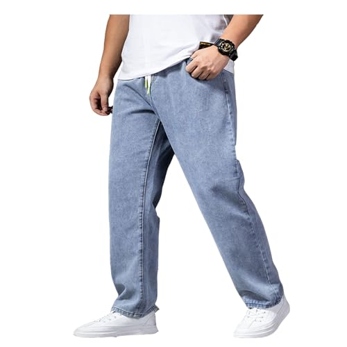duhapy Übergröße Jeanshose - Herren Baggy Jeans Dehnbare Loose Fit-Jeans Hose Männer Hohe Taille Stretch Straight Jeans Hose Stonewashed Denim Lange Jeanshose Freizeithose Cargohosen (Hellblau,8XL) von duhapy