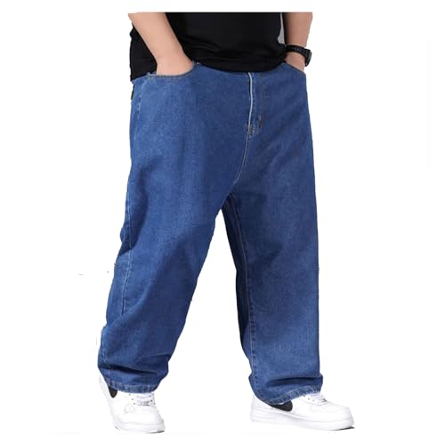 Übergröße Jeanshose - Herren Baggy Jeans Dehnbare Loose Fit Hose Mit Hoher Taille, Straight Leg, Stonewashed Denim - Freizeithose/Jogginghose/Cargohose (A,3XL) von duhapy