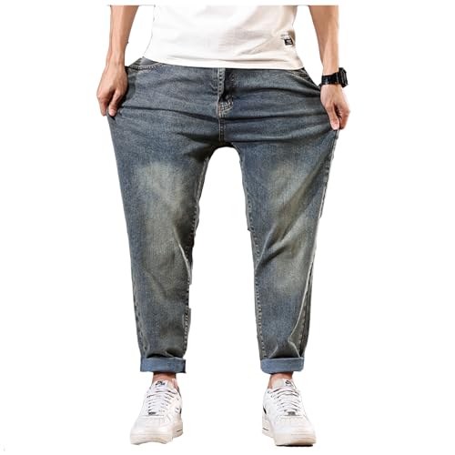 Übergröße Jeanshose - Herren Baggy Jeans Dehnbare Loose Fit-Jeans Hose Männer Hohe Taille Stretch Straight Jeans Hose Stonewashed Denim Lange Jeanshose Freizeithose Jogginghose Cargohosen (A,4XL) von duhapy