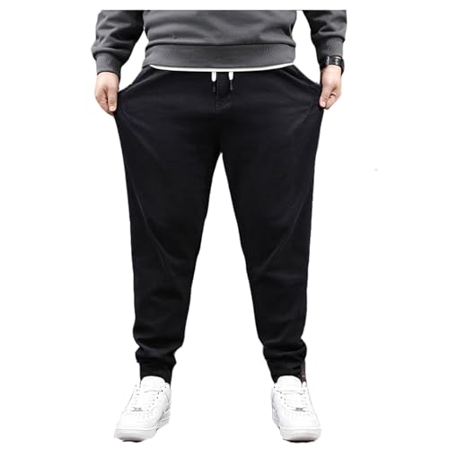 Übergröße Jeanshose - Herren Baggy Jeans Dehnbare Loose Fit-Jeans Hose Männer Hohe Taille Stretch Straight Jeans Hose Stonewashed Denim Lange Jeanshose Freizeithose Jogginghose Cargohosen (A,5XL) von duhapy