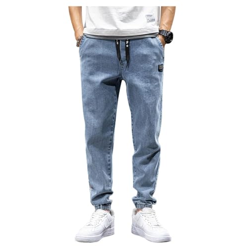 Übergröße Jeanshose - Herren Baggy Jeans Dehnbare Loose Fit-Jeans Hose Männer Hohe Taille Stretch Straight Jeans Hose Stonewashed Denim Lange Jeanshose Freizeithose Jogginghose Cargohosen (A,6XL) von duhapy