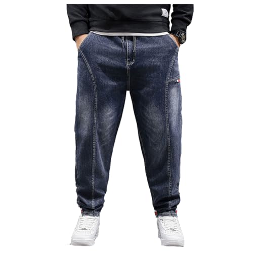 Übergröße Jeanshose - Herren Baggy Jeans Dehnbare Loose Fit Hose Mit Hoher Taille, Straight Leg, Stonewashed Denim, Freizeithose, Jogginghose, Cargohosen (A,7XL) von duhapy