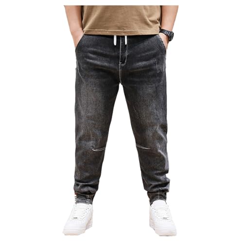 Übergröße Jeanshose - Herren Baggy Jeans Dehnbare Loose Fit-Jeans Hose Männer Hohe Taille Stretch Straight Jeans Hose Stonewashed Denim Lange Jeanshose Freizeithose Jogginghose Cargohosen (B,4XL) von duhapy