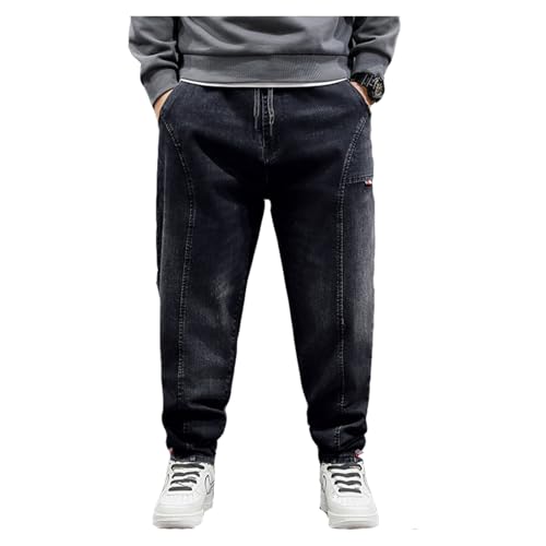 Übergröße Jeanshose - Herren Baggy Jeans Dehnbare Loose Fit-Jeans Hose Männer Hohe Taille Stretch Straight Jeans Hose Stonewashed Denim Lange Jeanshose Freizeithose Jogginghose Cargohosen (B,5XL) von duhapy