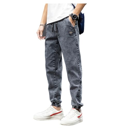 Übergröße Jeanshose - Herren Baggy Jeans Dehnbare Loose Fit-Jeans Hose Männer Hohe Taille Stretch Straight Jeans Hose Stonewashed Denim Lange Jeanshose Freizeithose Jogginghose Cargohosen (B,L) von duhapy