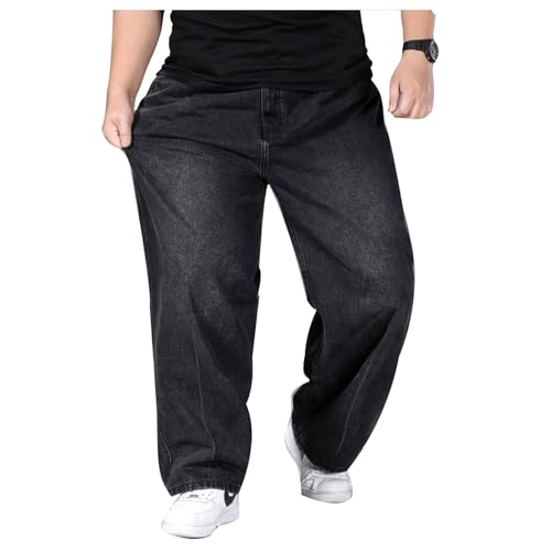 Übergröße Jeanshose - Herren Baggy Jeans Dehnbare Loose Fit-Jeans Hose Männer Hohe Taille Stretch Straight Jeans Hose Stonewashed Denim Lange Jeanshose Freizeithose Jogginghose Cargohosen (C,4XL) von duhapy