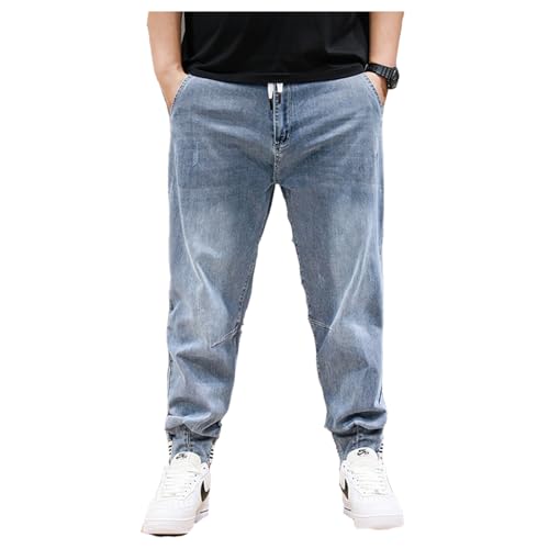 Übergröße Jeanshose - Herren Baggy Jeans Dehnbare Loose Fit-Jeans Hose Männer Hohe Taille Stretch Straight Jeans Hose Stonewashed Denim Lange Jeanshose Freizeithose Jogginghose Cargohosen (C,5XL) von duhapy