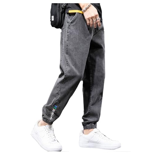 Übergröße Jeanshose - Herren Baggy Jeans Dehnbare Loose Fit-Jeans Hose Männer Hohe Taille Stretch Straight Jeans Hose Stonewashed Denim Lange Jeanshose Freizeithose Jogginghose Cargohosen (C,L) von duhapy