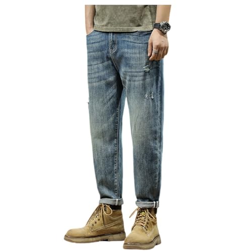 Übergröße Jeanshose - Herren Baggy Jeans Dehnbare Loose Fit-Jeans Hose Männer Hohe Taille Stretch Straight Jeans Hose Stonewashed Denim Lange Jeanshose Freizeithose Jogginghose Cargohosen (Grau,M) von duhapy