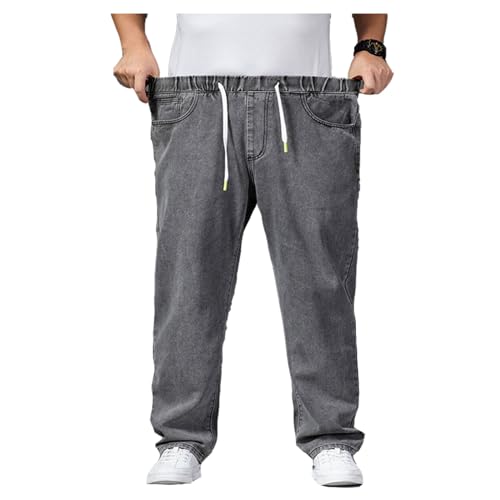 duhapy Übergröße Jeanshose - Herren Baggy Jeans Dehnbare Loose Fit-Jeans Hose Männer Hohe Taille Stretch Straight Jeans Hose Stonewashed Denim Lange Jeanshose Freizeithose Cargohosen (Grau,XXL) von duhapy