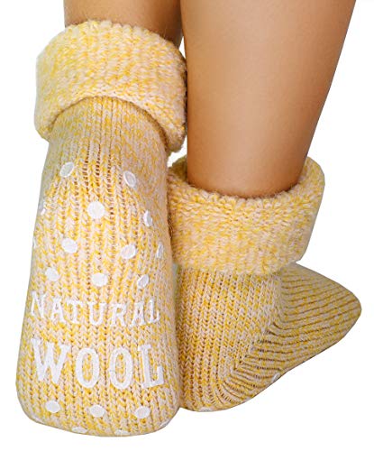 dunaro 1 Paar ABS Anti Rutsch Socken Wollsocken Stoppersocken Noppensocken Damen & Herren (1 Paar / 35-38 gelb) von dunaro