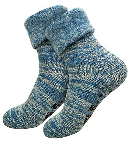 dunaro 1 Paar Extra warme und weiche Thermo ABS Anti Rutsch Socken mit Umschlag ( 1Paar Blau, 43-46) von dunaro
