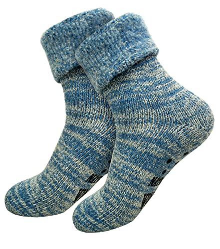 dunaro 1 Paar Extra warme und weiche Thermo ABS Anti Rutsch Socken mit Umschlag (1Paar Blau, 35-38) von dunaro