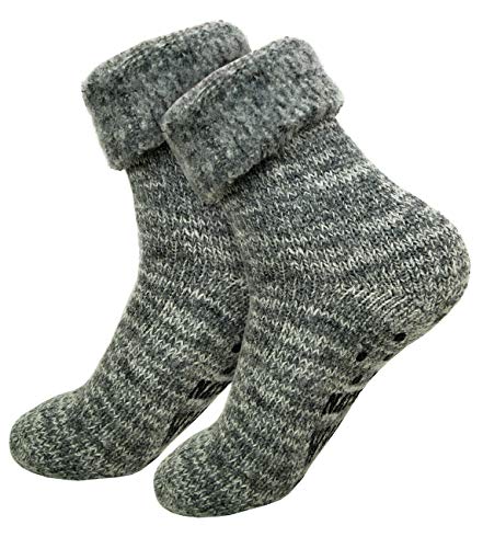 dunaro 1 Paar Extra warme und weiche Thermo ABS Anti Rutsch Socken mit Umschlag (1Paar Grau, 43-46) von dunaro