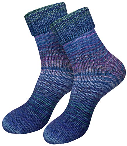 dunaro 2 Paar gestrickte Norweger-Socken Wollsocken Wintersocken kuschelig warm Damen Herren (2 Paar/ 43-46 Blau) von dunaro