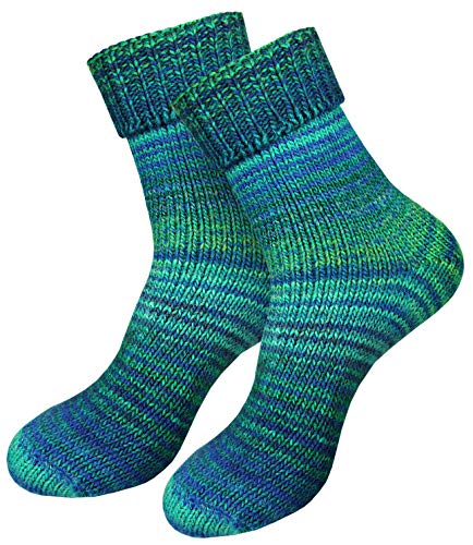 dunaro 2 Paar gestrickte Norweger-Socken Wollsocken Wintersocken kuschelig warm Damen Herren (2 Paar / 35-38 Petrol) von dunaro