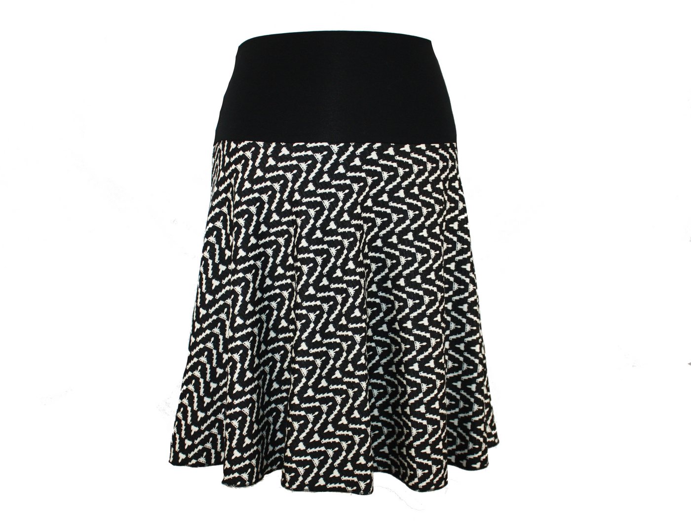 dunkle design A-Linien-Rock Schwarz Ecru Grün 57cm Jacquard Strick elastischer Bund von dunkle design