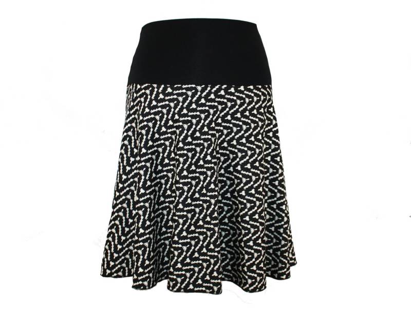 dunkle design A-Linien-Rock Schwarz Ecru Grün 57cm Jacquard Strick elastischer Bund von dunkle design