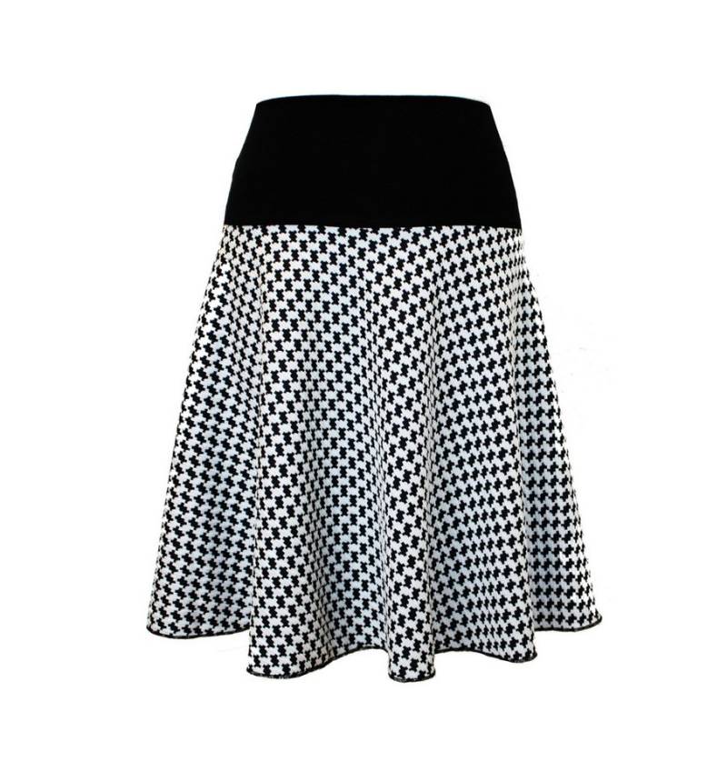 dunkle design A-Linien-Rock Schwarz Weiß 57cm Jacquard Strick Hahnentritt elastisch von dunkle design