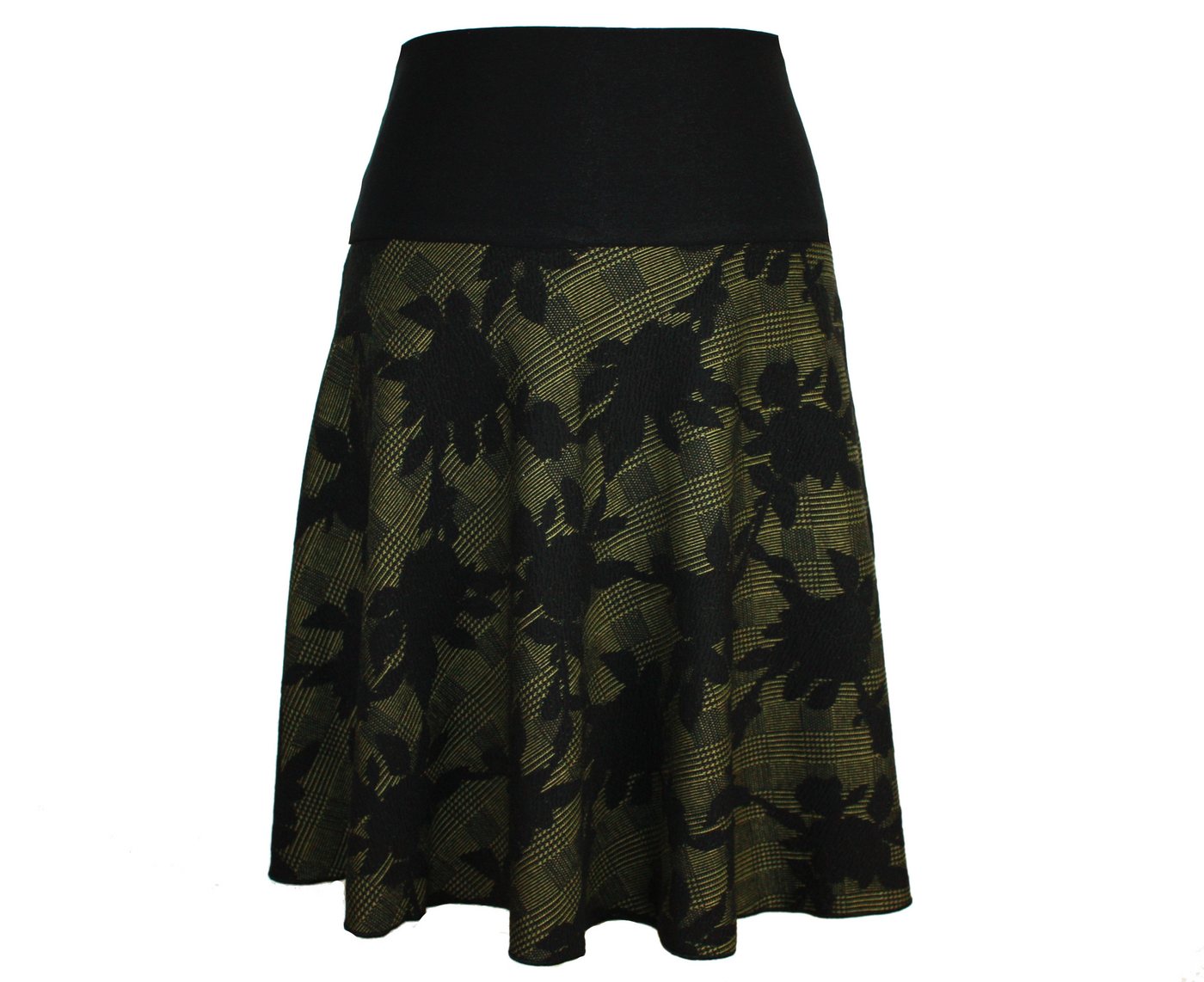 dunkle design A-Linien-Rock Schwarz Weiß Grau Grün 57cm Jacquard Strick elastischer Bund von dunkle design