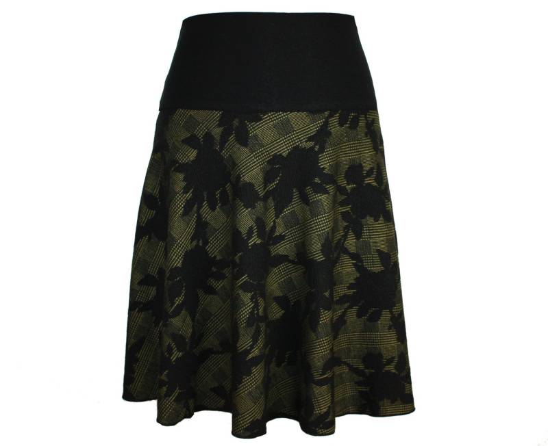 dunkle design A-Linien-Rock Schwarz Weiß Grau Grün 57cm Jacquard Strick elastischer Bund von dunkle design