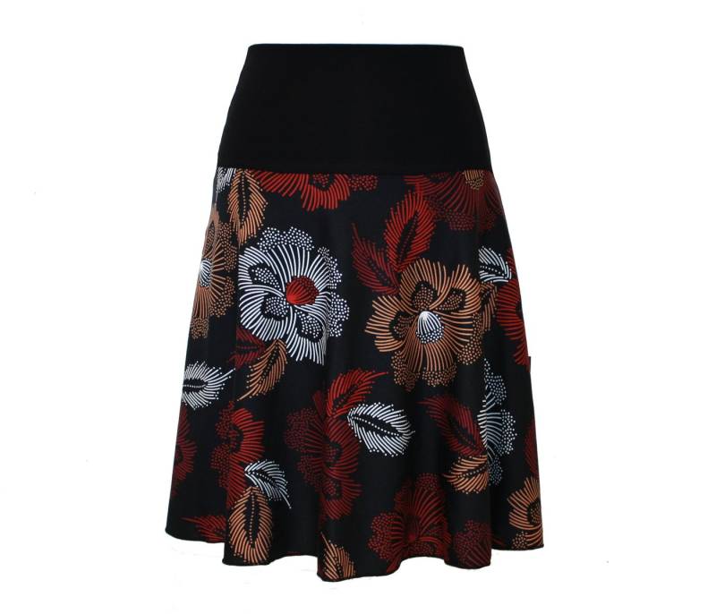 dunkle design A-Linien-Rock Scuba Jersey Blau oder Schwarz Floral elastischer Bund von dunkle design