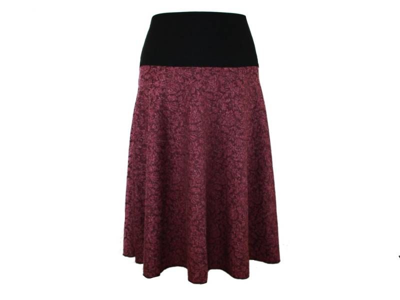 dunkle design A-Linien-Rock Weinrot Floral 68cm Elastischer Bund von dunkle design