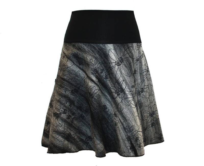 dunkle design A-Linien-Rock Wolle Grau bestickt 57cm elastischer Bund von dunkle design