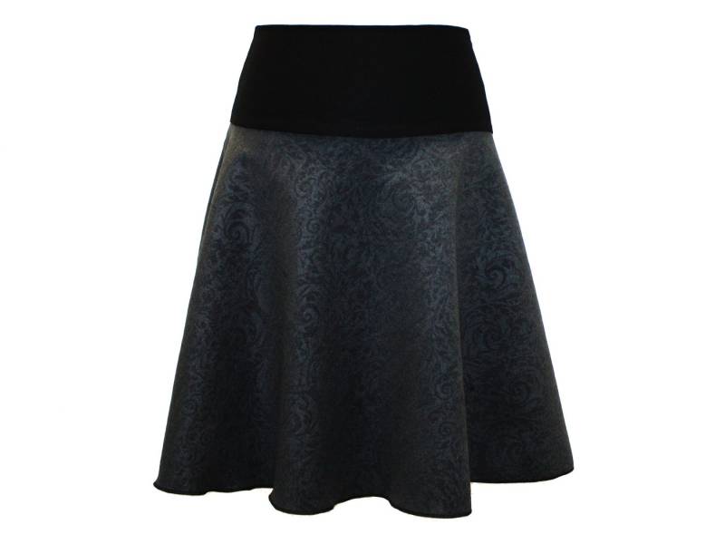 dunkle design A-Linien-Rock Wolle Loden Schwarz Weinrot Grau 57cm elastischer Bund von dunkle design