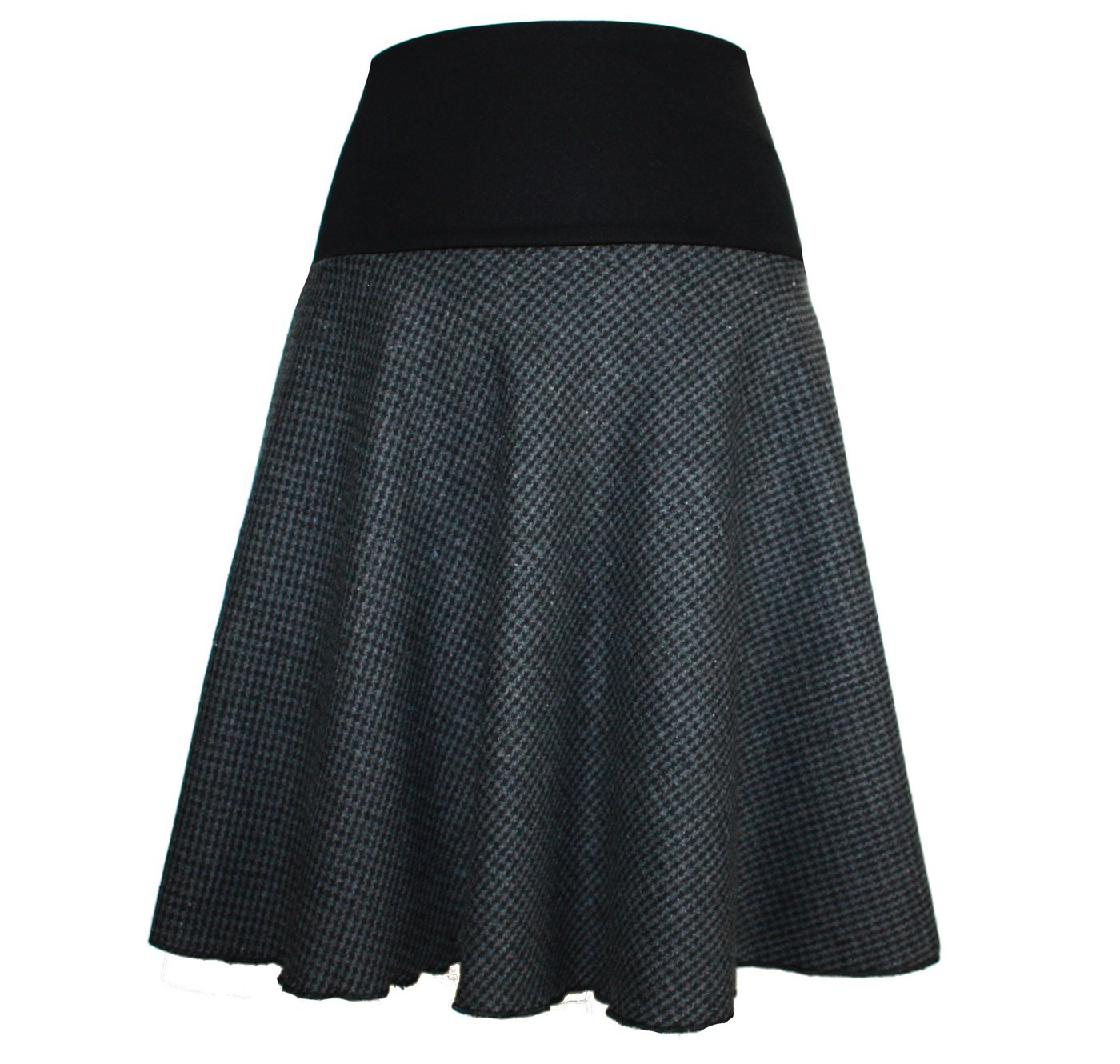 dunkle design A-Linien-Rock Wollmischung Grau Hahnentritt Elastischer Bund von dunkle design