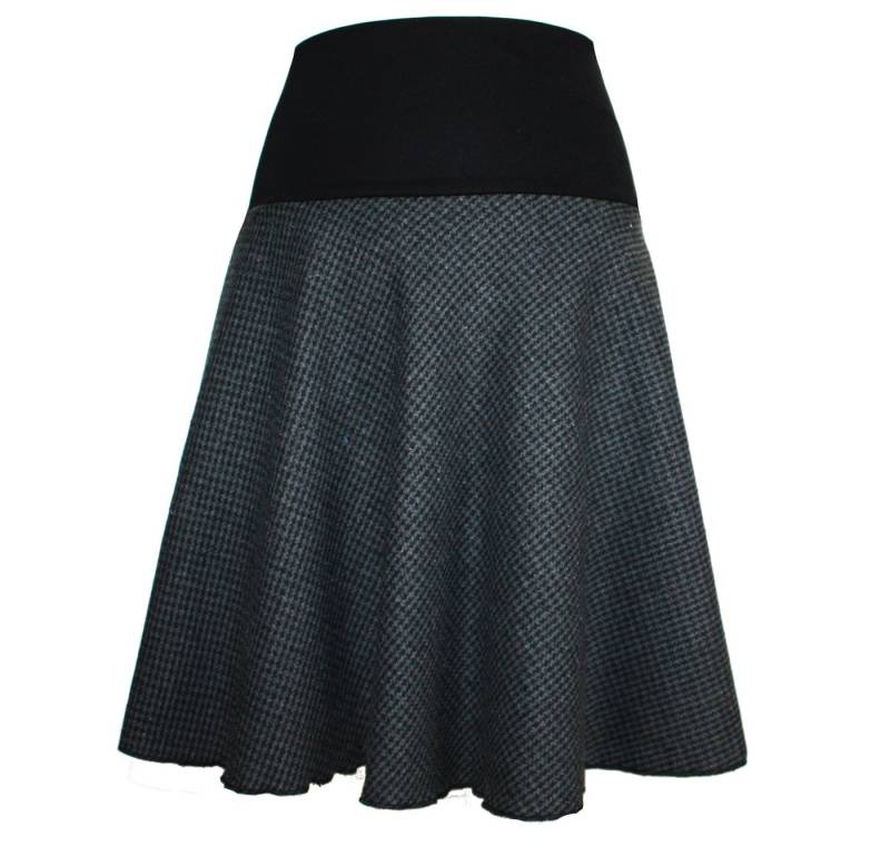 dunkle design A-Linien-Rock Wollmischung Grau Hahnentritt Elastischer Bund von dunkle design