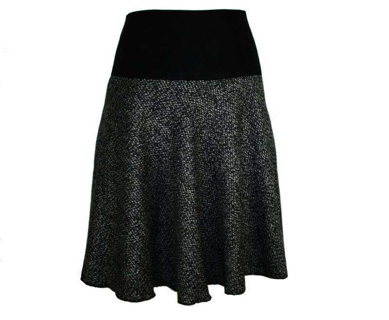 dunkle design A-Linien-Rock Wolltuch Weinrot Schwarz Lila Salz-Pfeffer 57cm elastischer Bund von dunkle design