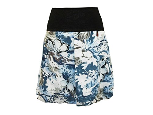 dunkle design Damen Rock A-Linie Ballonrock Sommer Georgette (M 40/42, Blau Schwarz Floral) von dunkle design