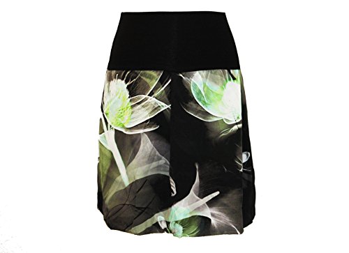 dunkle design Damen Rock A-Linie Ballonrock Sommer Georgette (M 40/42, Schwarz Grün Blumen) von dunkle design