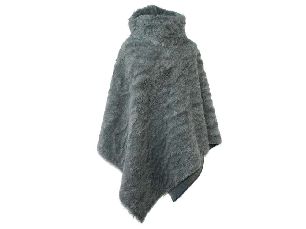 dunkle design Poncho Poncho mit Kragen Fake Fur Grau meliert von dunkle design