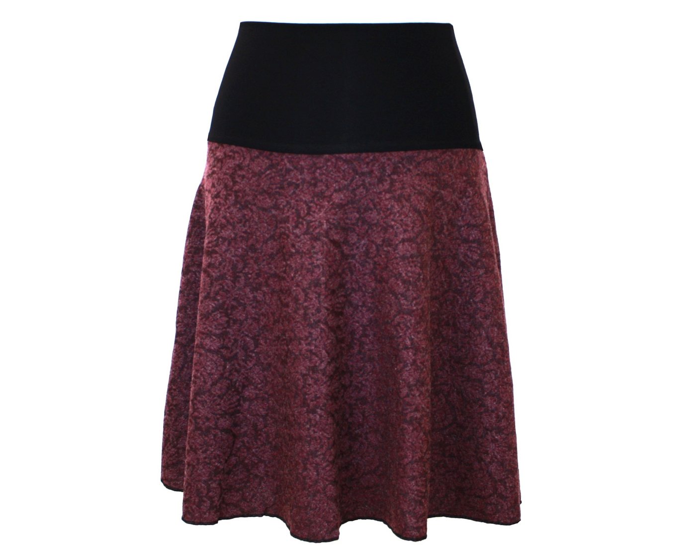 dunkle design Strickrock Feinstrick Dunkelrot Floral Grau 57cm elastischer Bund von dunkle design