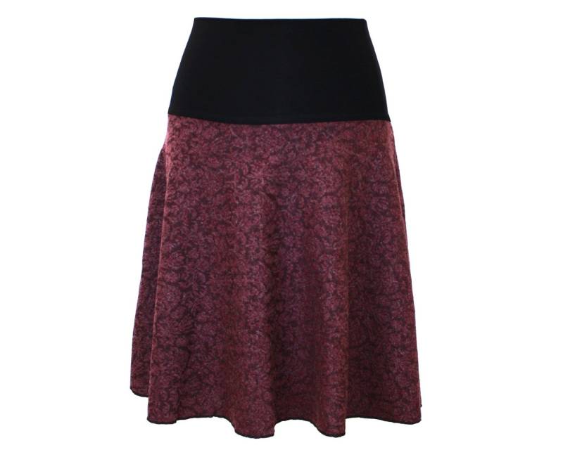 dunkle design Strickrock Feinstrick Dunkelrot Floral Grau 57cm elastischer Bund von dunkle design