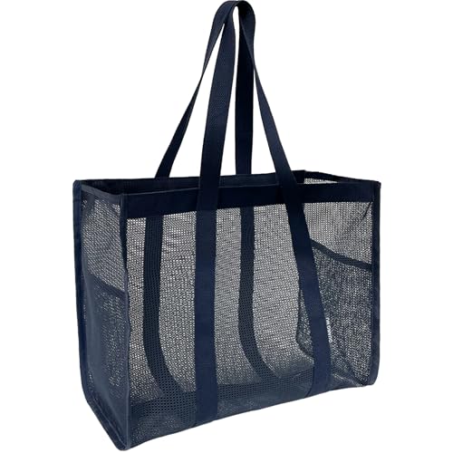 douyif Tote Shopper Tasche Mesh Badetasche Mesh Shopper Tasche Reise Strandtasche für Strand Reise Picknick Familie Urlaub Fitnessstudio Einkaufen-36x30.5x17cm (Marineblau) von duoyif