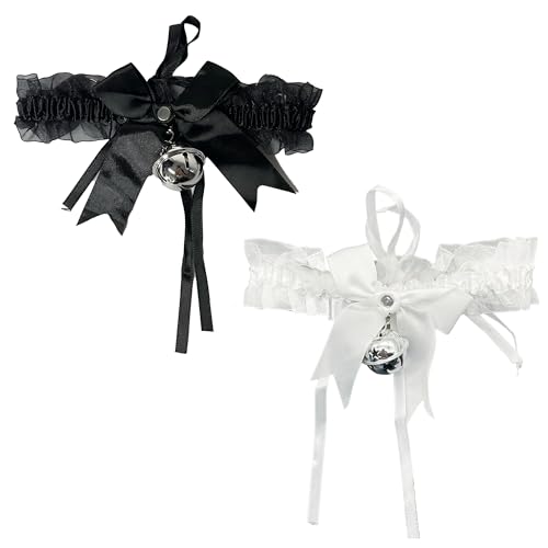 duoyif Gothic Spitze Choker 2Stk Punk Spitze Choker Mit Schleifen, Rock Choker Halsband Schwarz Weiß, Gothic Choker Halskette Für Damen Mädchen Karneval Weihnachten Maskerade (B Bogen) von duoyif