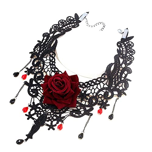 duoyif Gothic Spitze Choker Schwarze Rose Gothic Halsband Verstellbare Halskette Spitze Choker Punk Choker Gothic Halskette Für Damen Mädchen Halloween Karneval Geburtstag Cosplay Weihnachten Party von duoyif