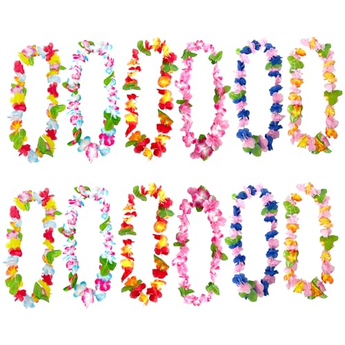 duoyif Hawaii Blumenkette 12Stück Hawaii Kette Blumen, Tropischen Blumenkette Hawaii Hula Ketten, Hawaiikette Für Hawaiianische Strand Partys St. Palikert Ostern Karnevals Cheerleading Geburtstage von duoyif