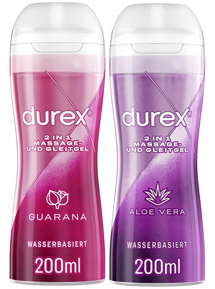 durex Gleitgel Play 2in1 Guarana & Aloe Vera (2 x 200ml), Massage-Set, 2-tlg., für sinnliche Liebesmassagen von durex