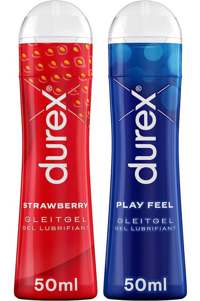 durex Gleitgel Play Feel & Strawberry (2 x 50ml), Ausprobierpaket für Sie und Ihn, 2-tlg. von durex