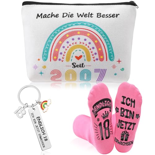 dusaniyali 18. Geburtstag Mädchen Geschenke Zum 18 Geburtstag Mädchen Make-Up-Tasche,Socken und Schlüsselanhänger 18 Geburtstag Geschenk für Tochter Schwester Freundin von dusaniyali
