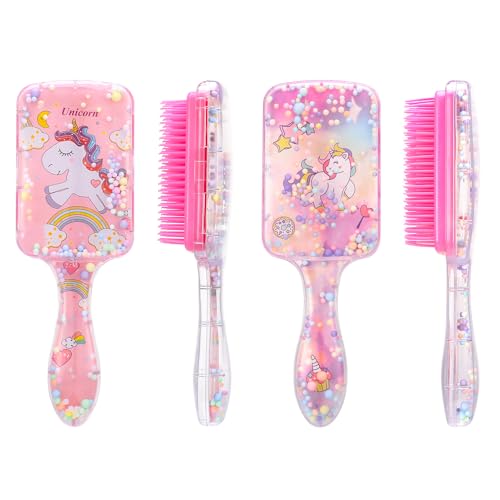 dusaniyali 2 Stück Kinder Haarbürsten Einhorn Haarbürste Mädchen Cartoon Haarbürste Kinder Kleinkinder Entwirrungsbürsten Haarbürste Kinder Trocken und Nasshaarbürste mit Regenbogen-Pailletten von dusaniyali